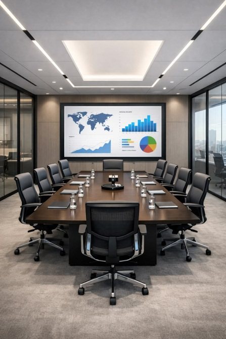 Boardroom set for an executive meeting